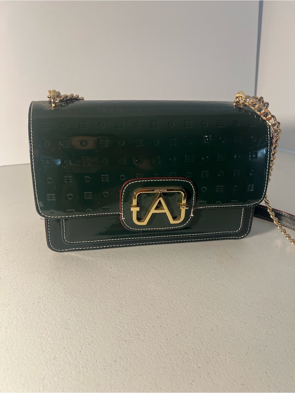 Arcadia Italy Green Patent Leather Chain Shoulder Bag Made in Italy